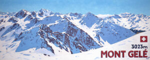 Acrylic landscape painting of the view from Mont Gelé, Verbier, Switzerland by UK artist Lucy Dunnett
