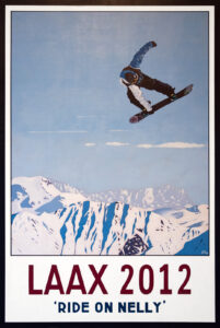 Acrylic painting of snowboarder by artist Lucy Dunnett