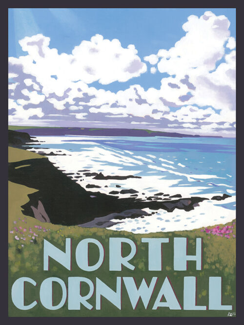 travel poster of Cornwall coast path by Lucy Dunnett